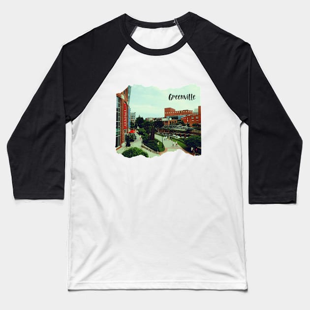 Photo of Greenville South Carolina skyline blue sky sunset USA city break Baseball T-Shirt by BoogieCreates